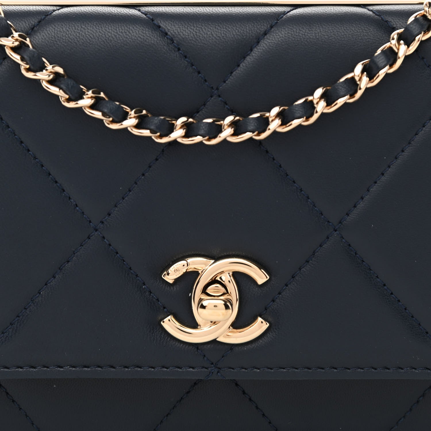 Chanel Lambskin Quilted Trendy CC Wallet On Chain WOC Navy 10 of 13