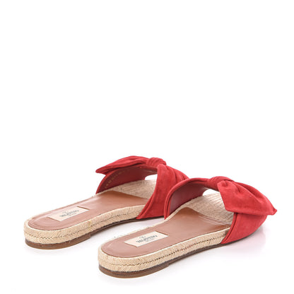 Valentino Garavani Suede Tropical Bow Espadrille Flat Slide Sandals 41 Rosso Valentino 4 of 10