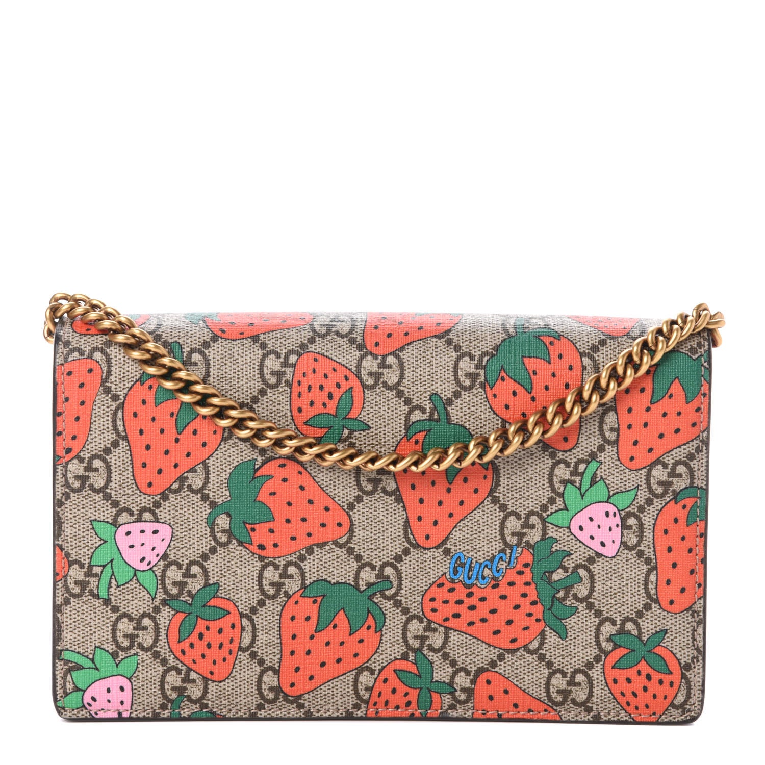 Gucci GG Supreme Monogram Strawberry Chain Wallet 1 of 9