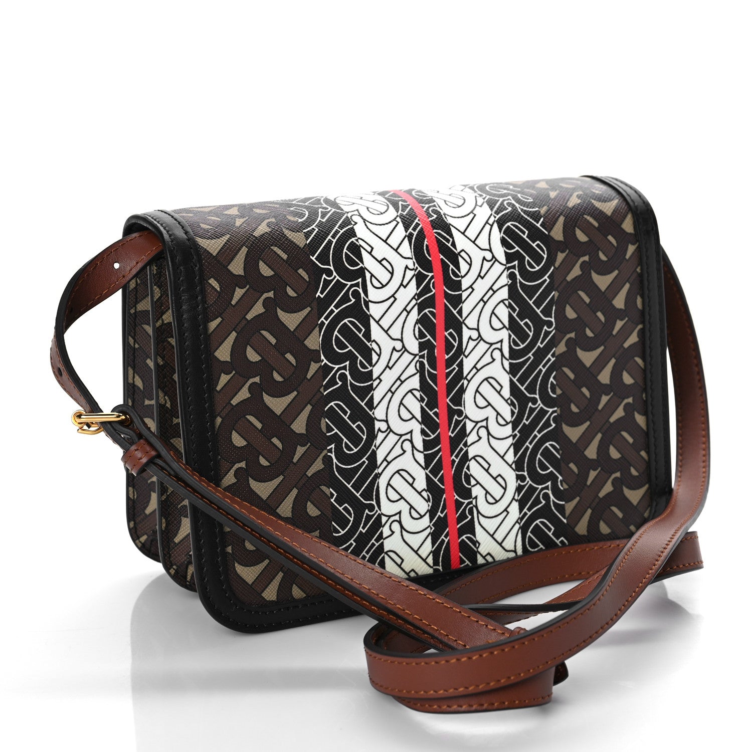 Burberry E-Canvas Monogram Stripe Small TB Bag Bridle Brown 3 of 10