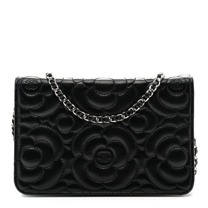 Chanel Lambskin Camellia Quilted Wallet On Chain WOC Black 1 of 11