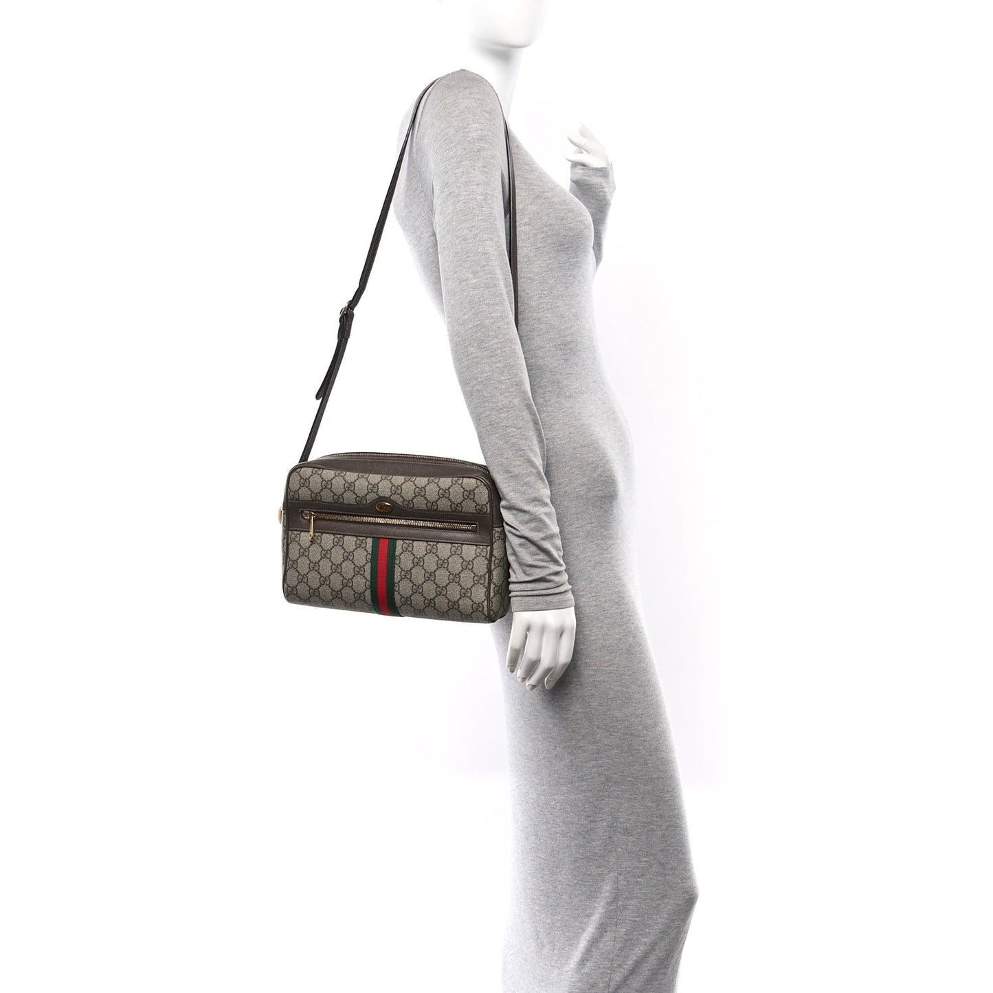 GG Supreme Monogram Web Small Ophidia Shoulder Bag Brown