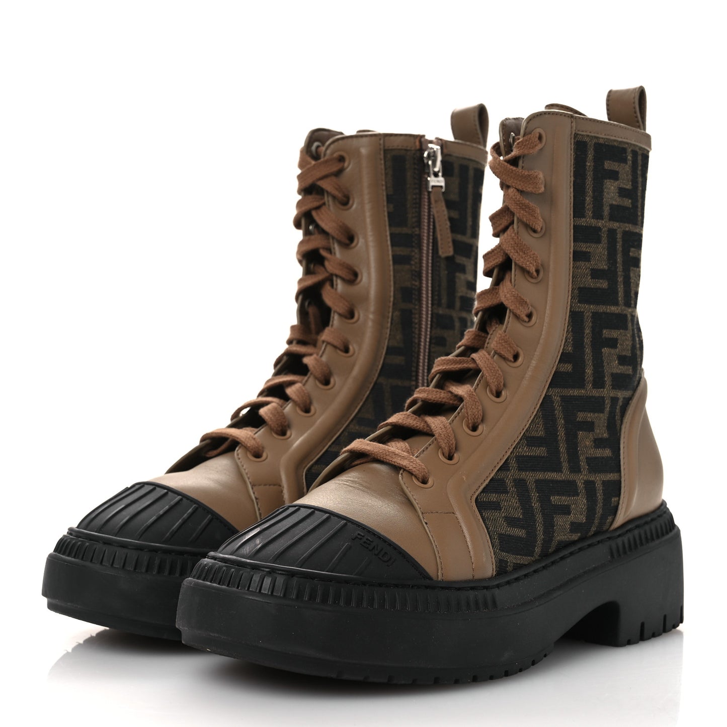 Fabric Jacquard Vitello FF Domino 50mm Biker Boots 38 Tobacco Black Sand