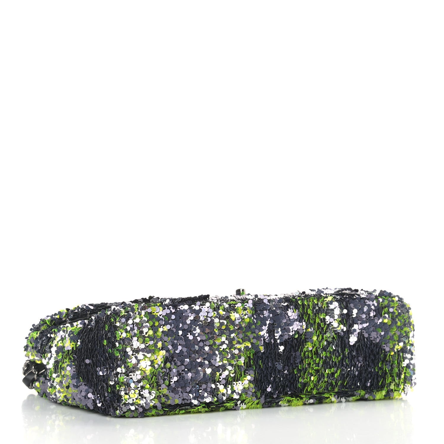 Chanel Sequin Logo Single Flap Green Silver Black 4 of 9