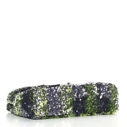 Chanel Sequin Logo Single Flap Green Silver Black 4 of 9