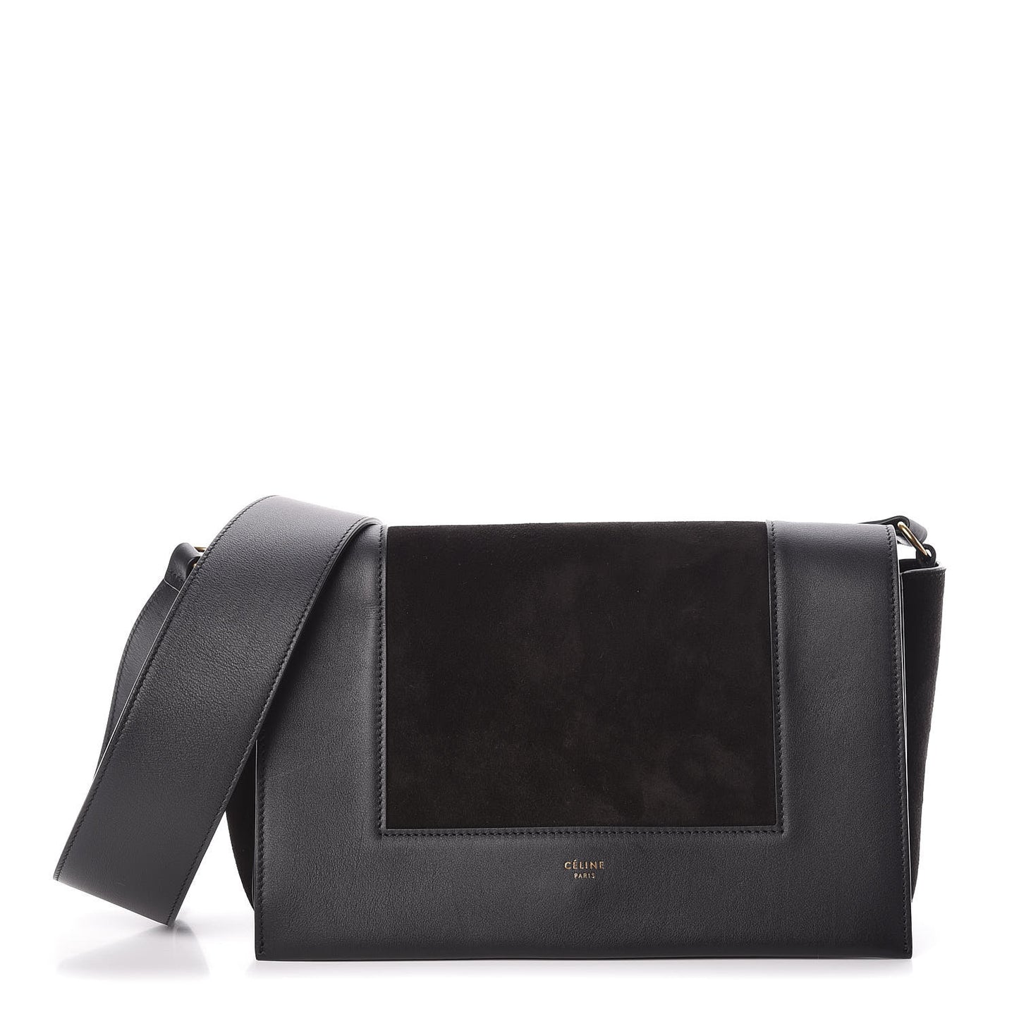 Suede Calfskin Medium Frame Shoulder Bag Black