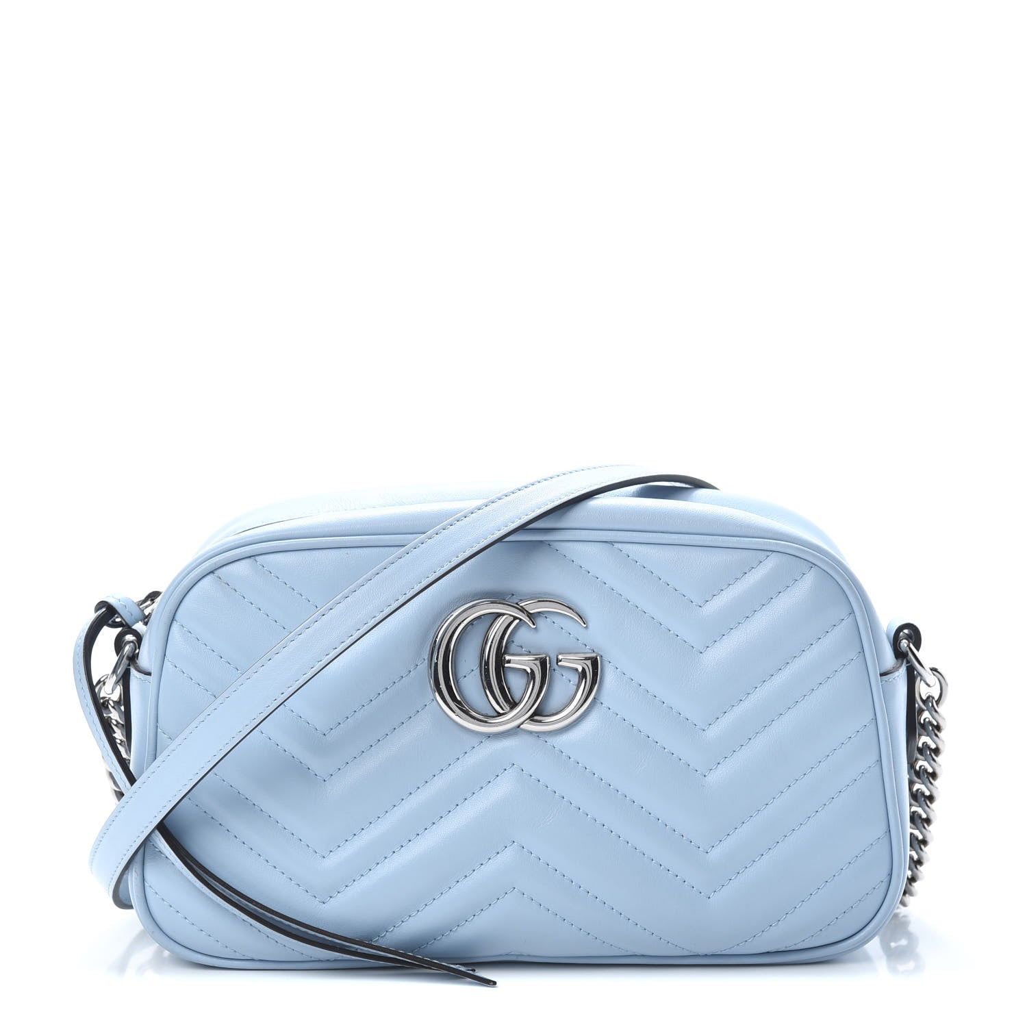 Gucci Calfskin Matelasse Small GG Marmont Chain Shoulder Bag Porcelain Light Blue 1 of 10