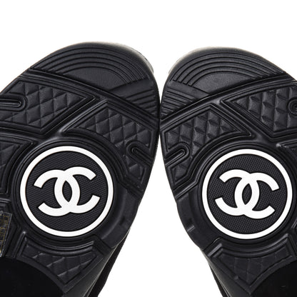 Chanel Nylon Calfskin Suede CC Sneakers 41 Black 6 of 9