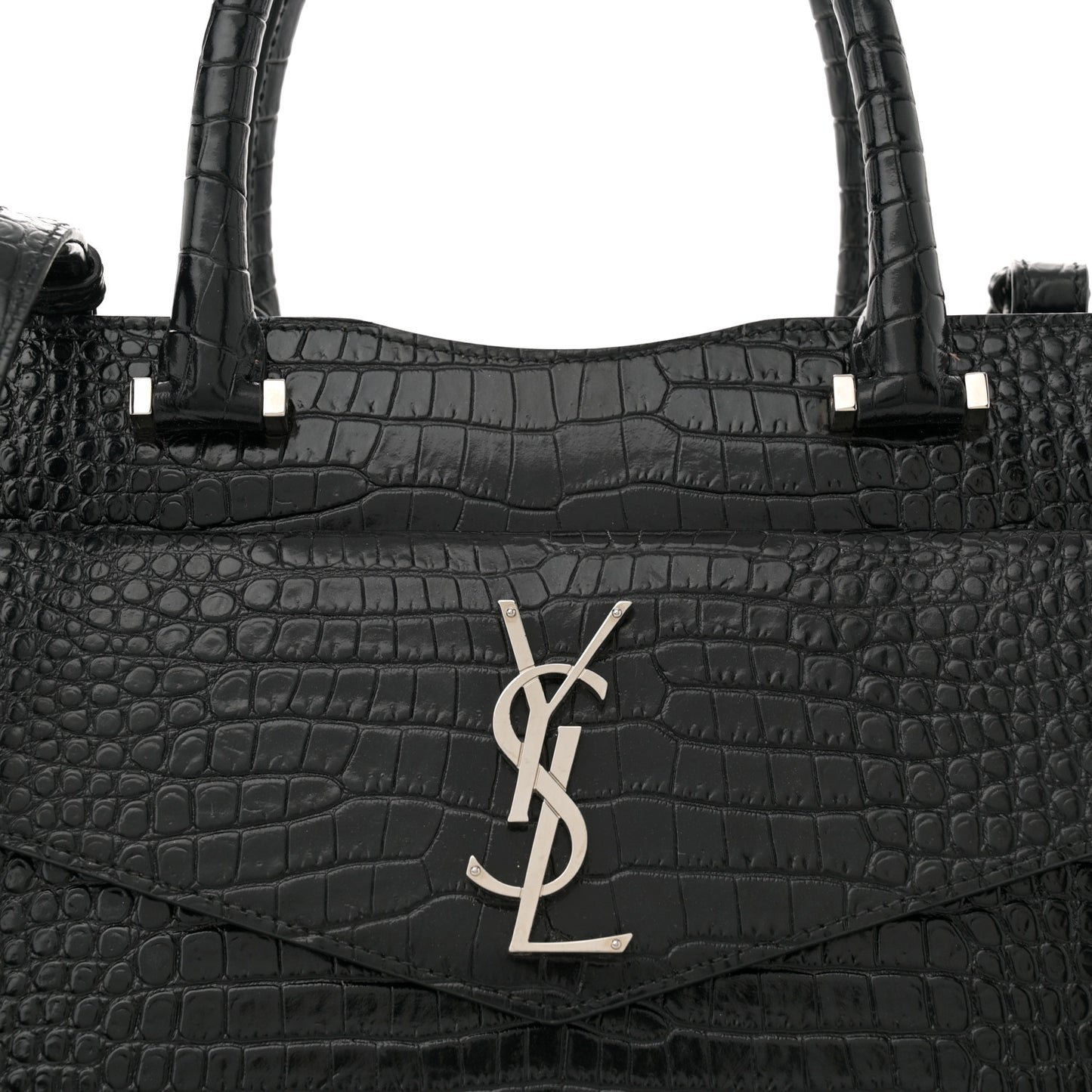 Croc Calfskin Embossed Medium Uptown Tote Black