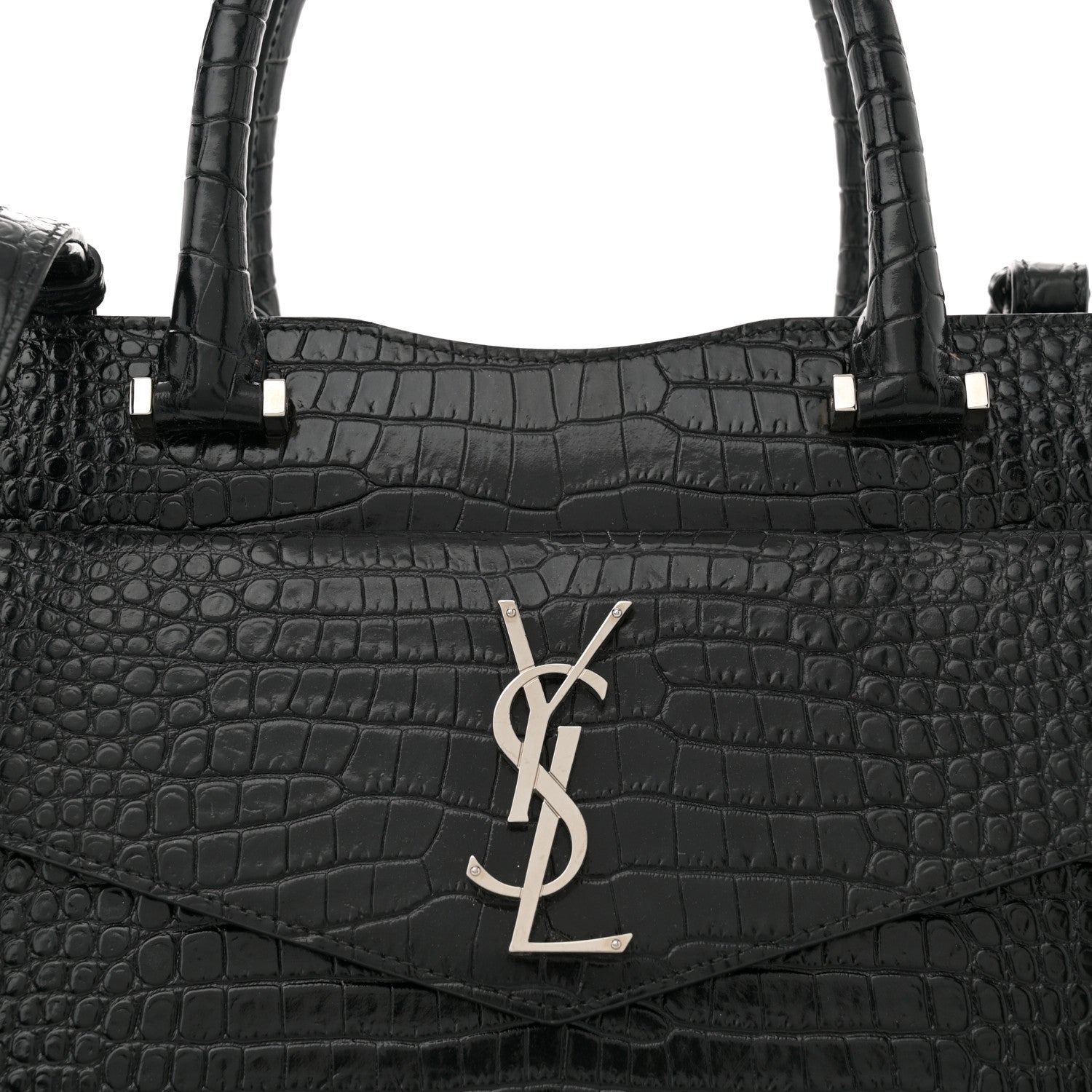 Saint Laurent Croc Calfskin Embossed Medium Uptown Tote Black 8 of 11
