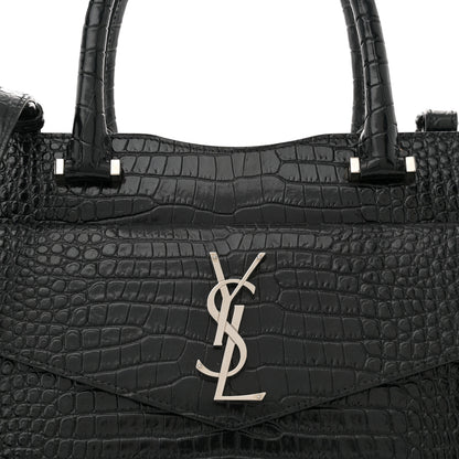 Saint Laurent Croc Calfskin Embossed Medium Uptown Tote Black 8 of 11