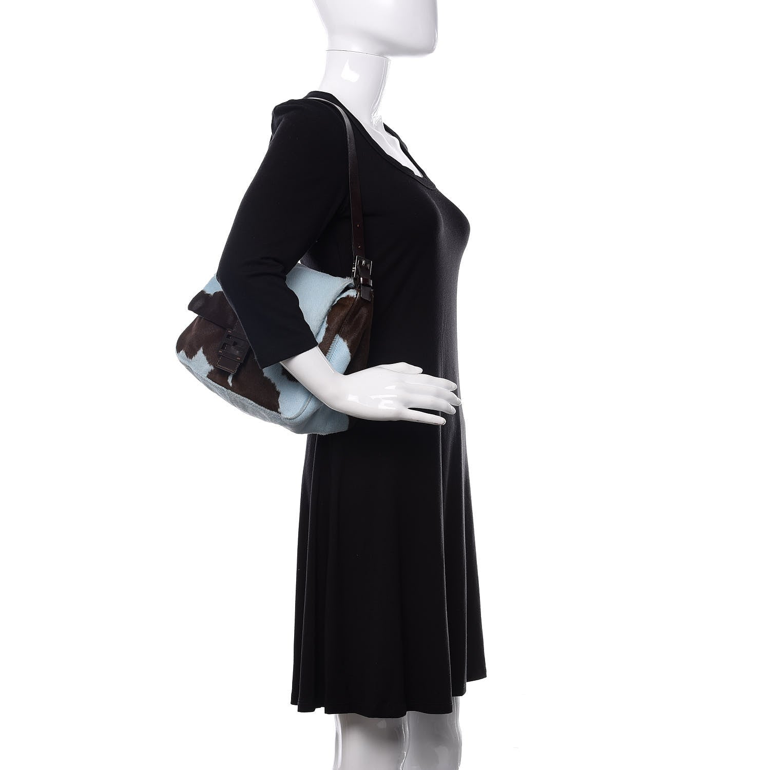 Fendi Calf Hair Mama Baguette Light Blue Brown 2 of 13