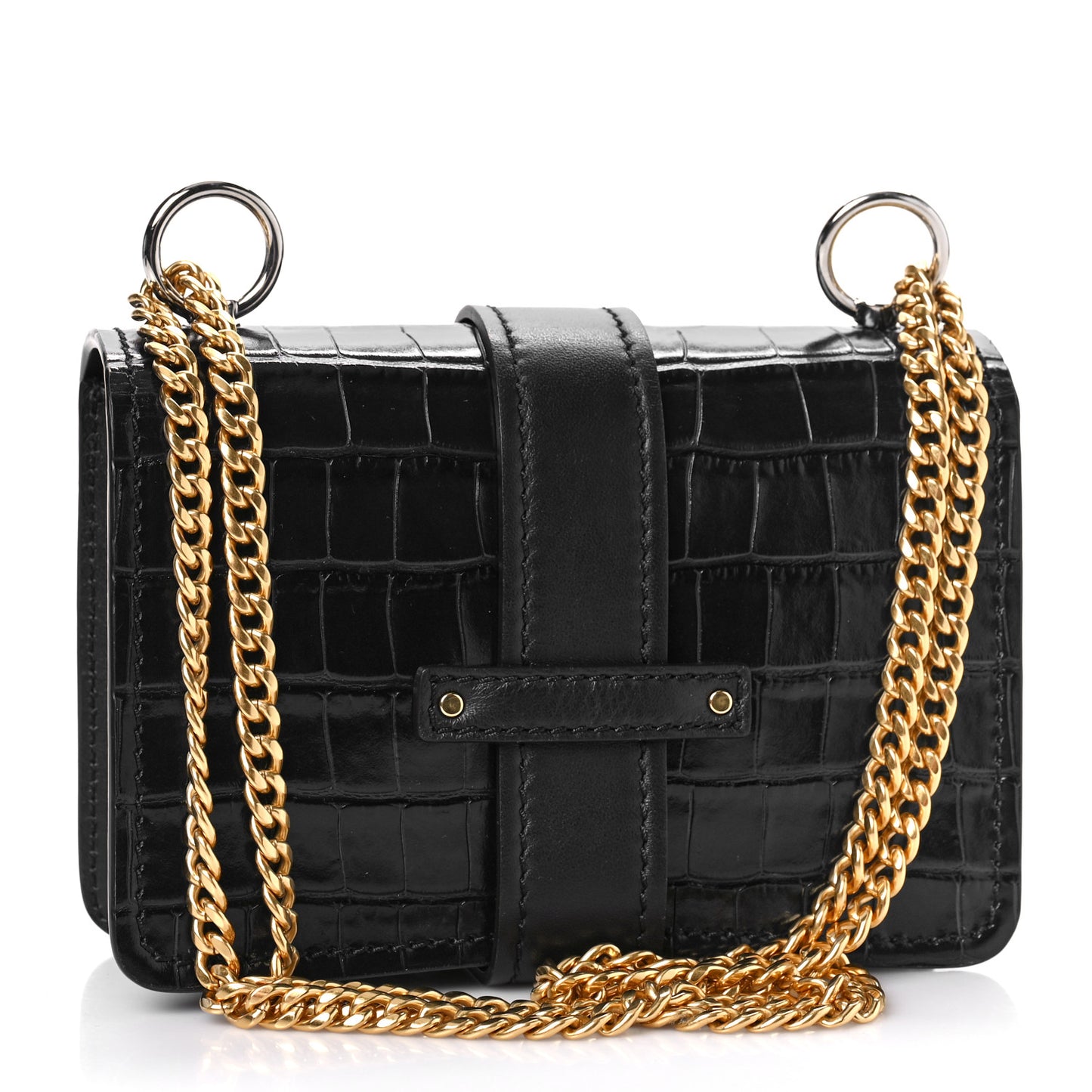 Calfskin Crocodile Embossed Aby Chain Shoulder Bag Black