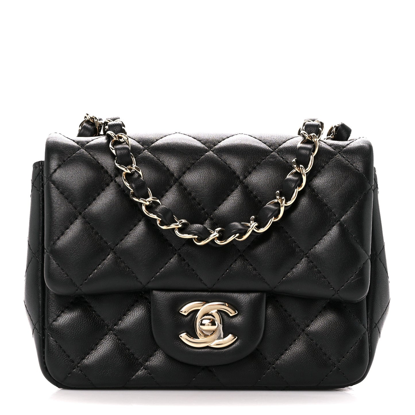 Lambskin Quilted Mini Square Flap Black
