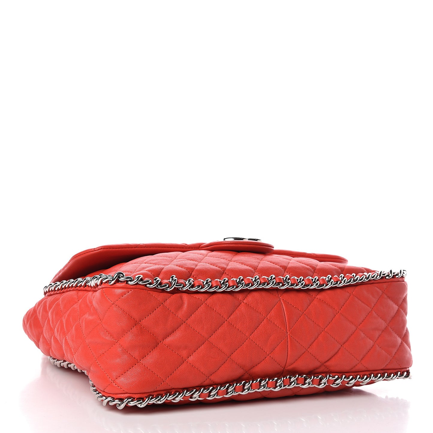 Washed Lambskin Quilted Maxi Chain Around Flap Red