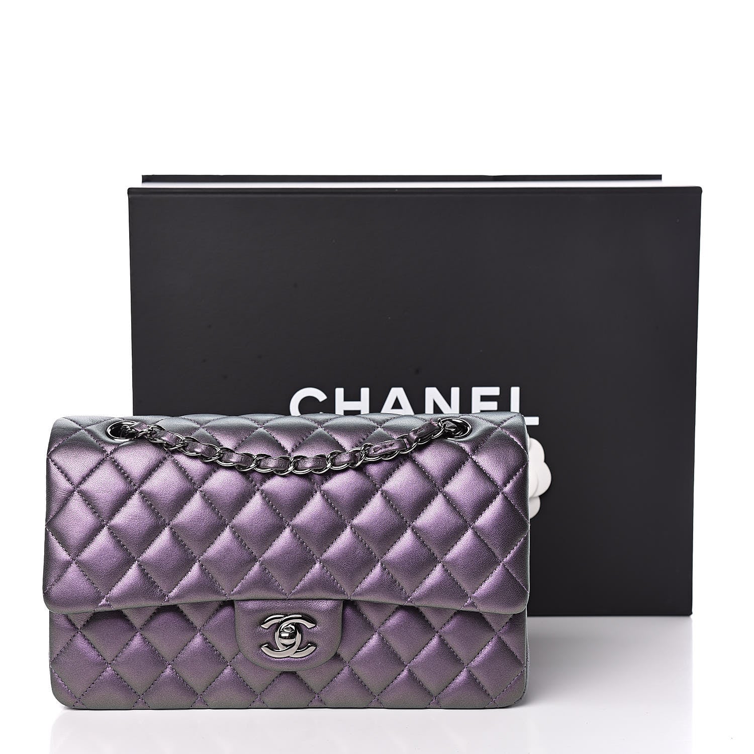 Chanel Iridescent Lambskin Quilted Medium Double Flap Dark Purple 16 of 16