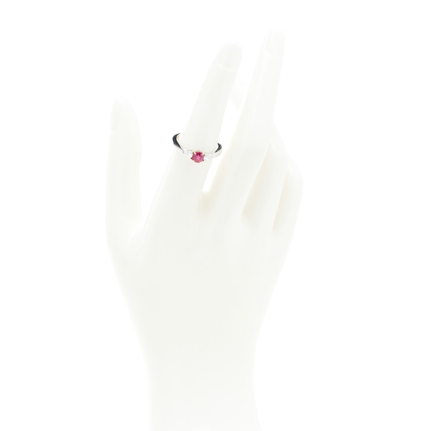 Platinum 18K Yellow Gold Diamond Ruby Three-Stone Ring 52 6
