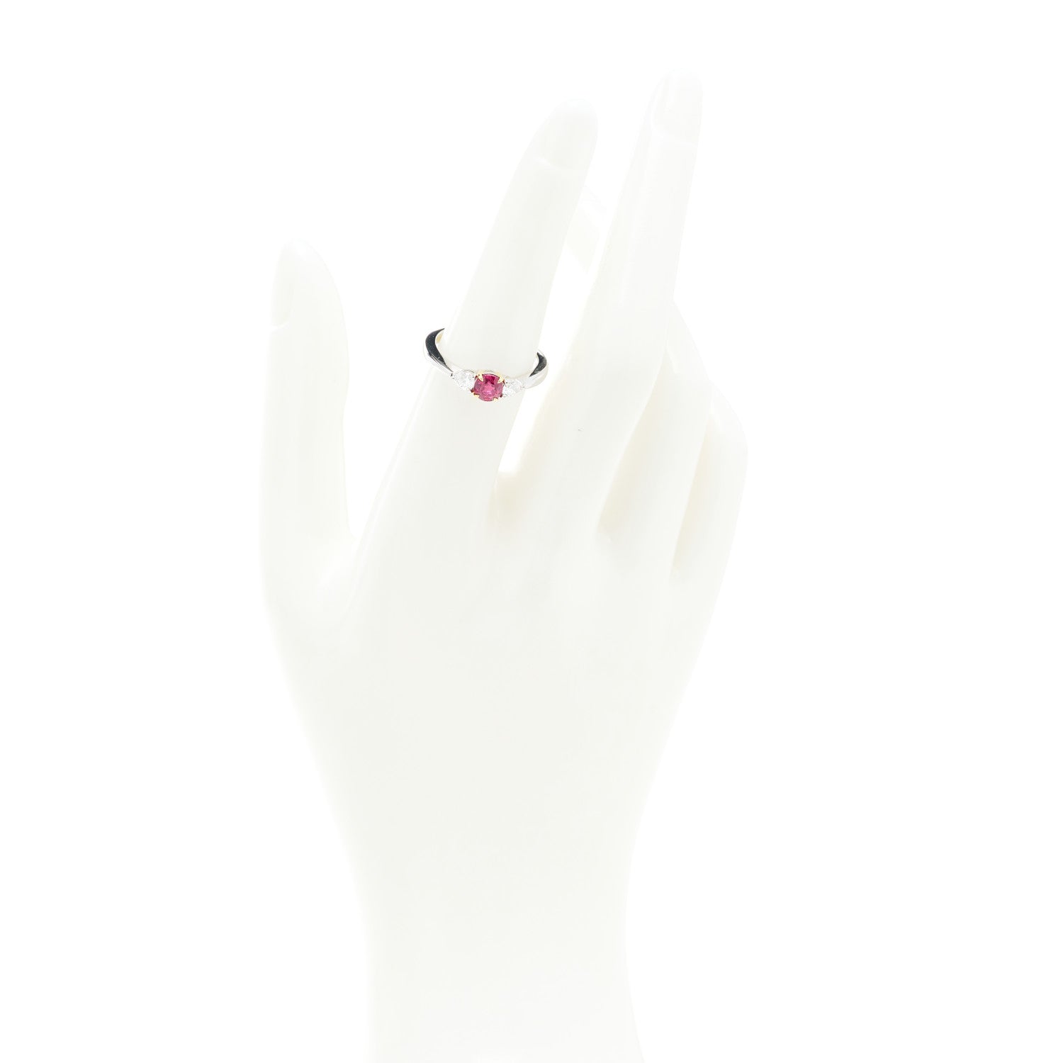 Tiffany Platinum 18K Yellow Gold Diamond Ruby Three-Stone Ring 52 6 2 of 7