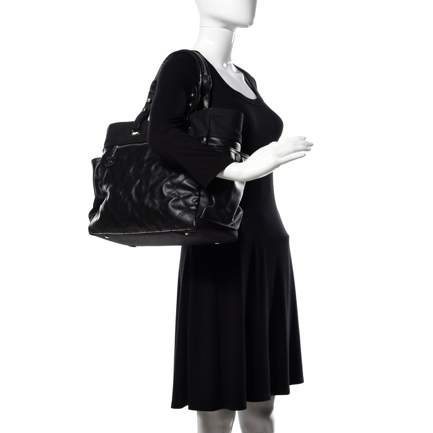 Coated Canvas Quilted Large Paris Biarritz Tote Black