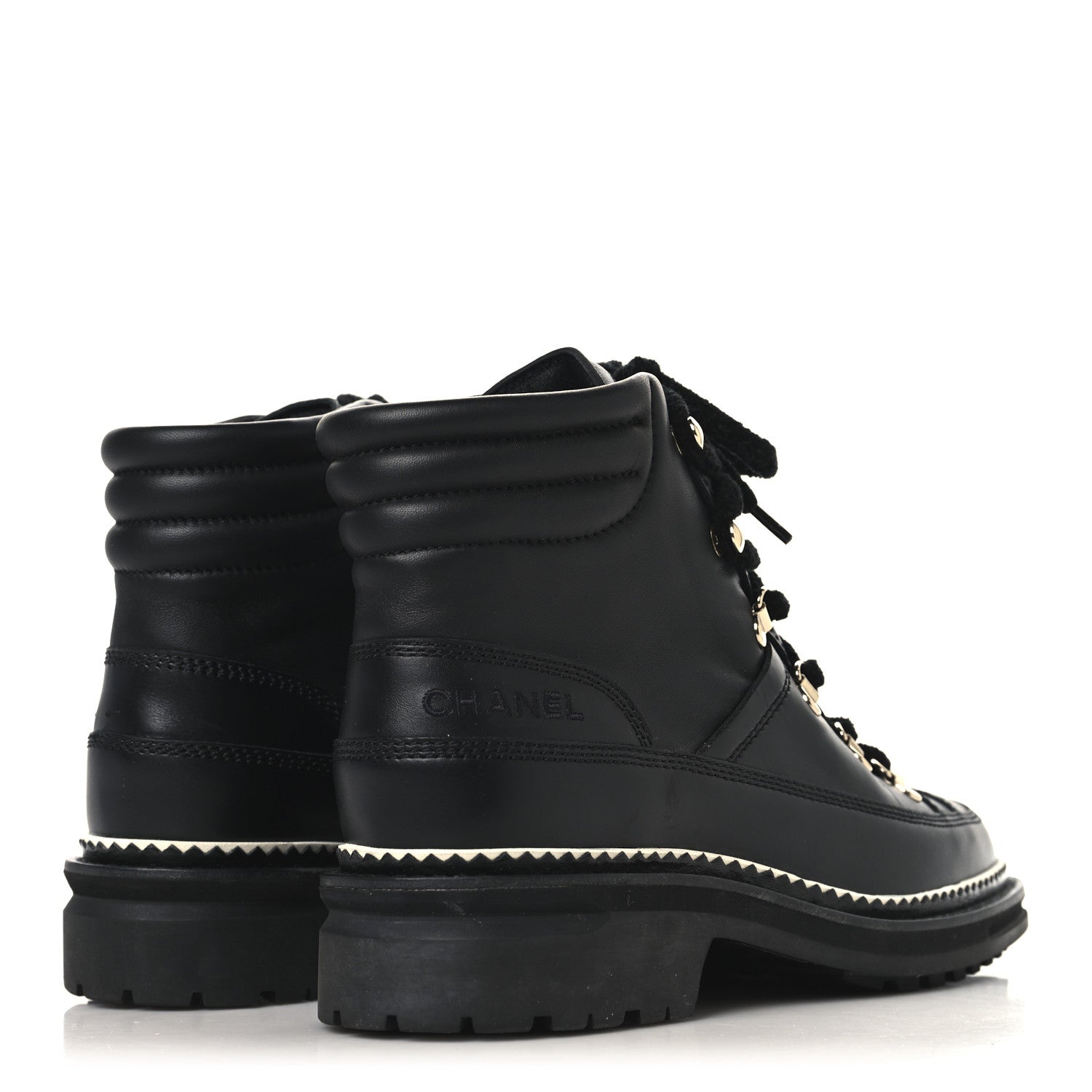 Chanel Calfskin Lambskin Lace Up Boots 37.5 Black 5 of 9