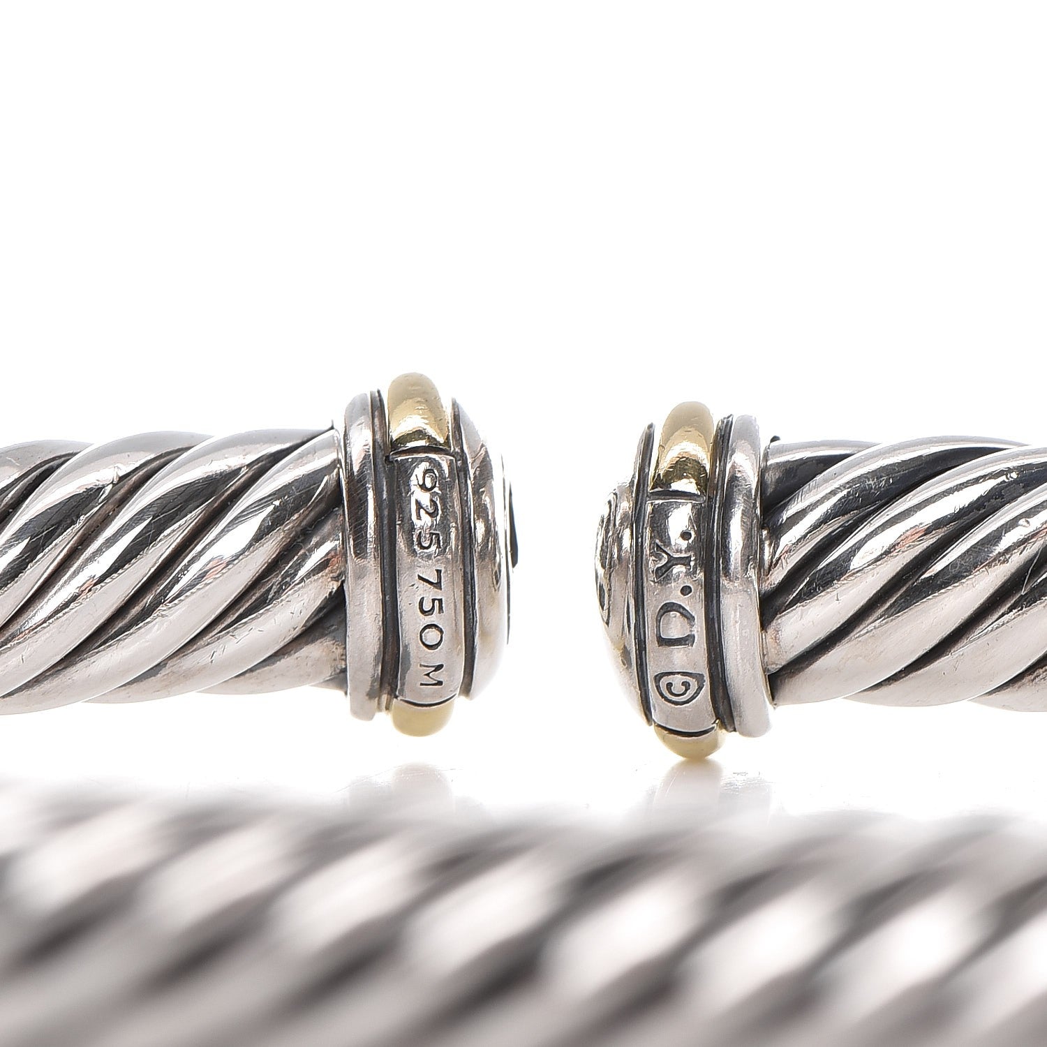 David Yurman Sterling Silver 18K Yellow Gold 7mm Cablespira Bracelet 3 of 5