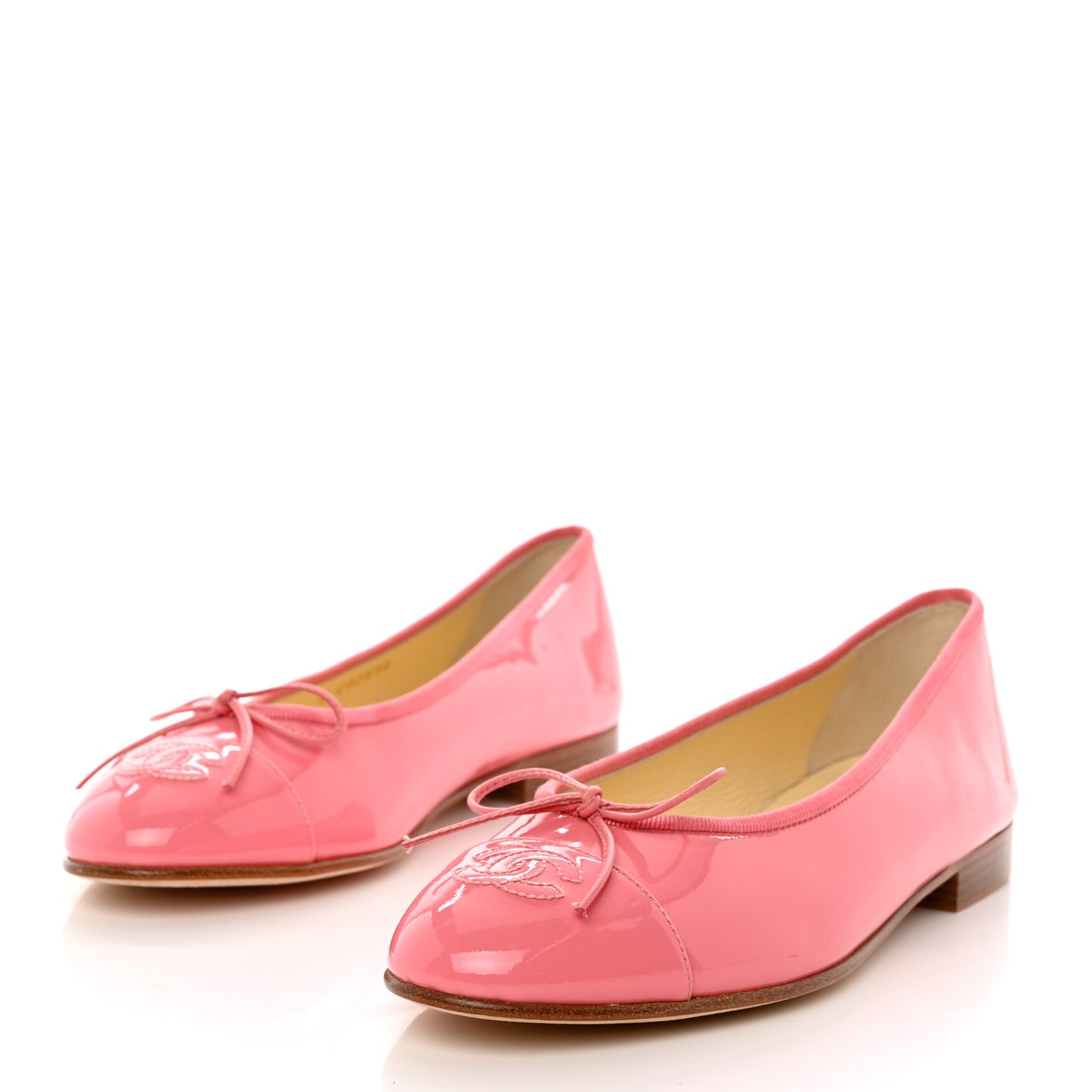 Patent Calfskin CC Cap Toe Ballerina Flats 37.5 Light Pink