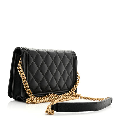 Chanel Caviar Quilted Boy Wallet On Chain WOC Black 2 of 11
