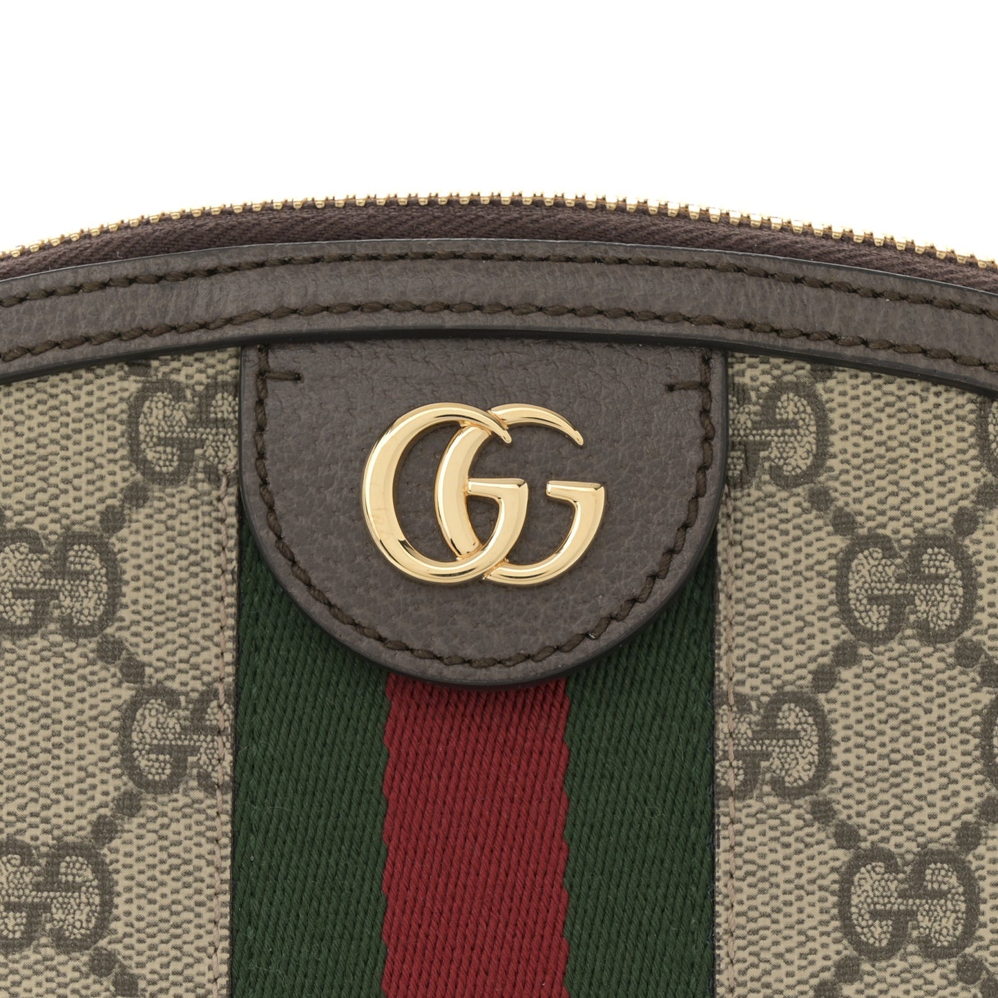 GG Supreme Monogram Textured Dollar Calfskin Web Small Ophidia Dome Shoulder Bag Beige Ebony New Acero