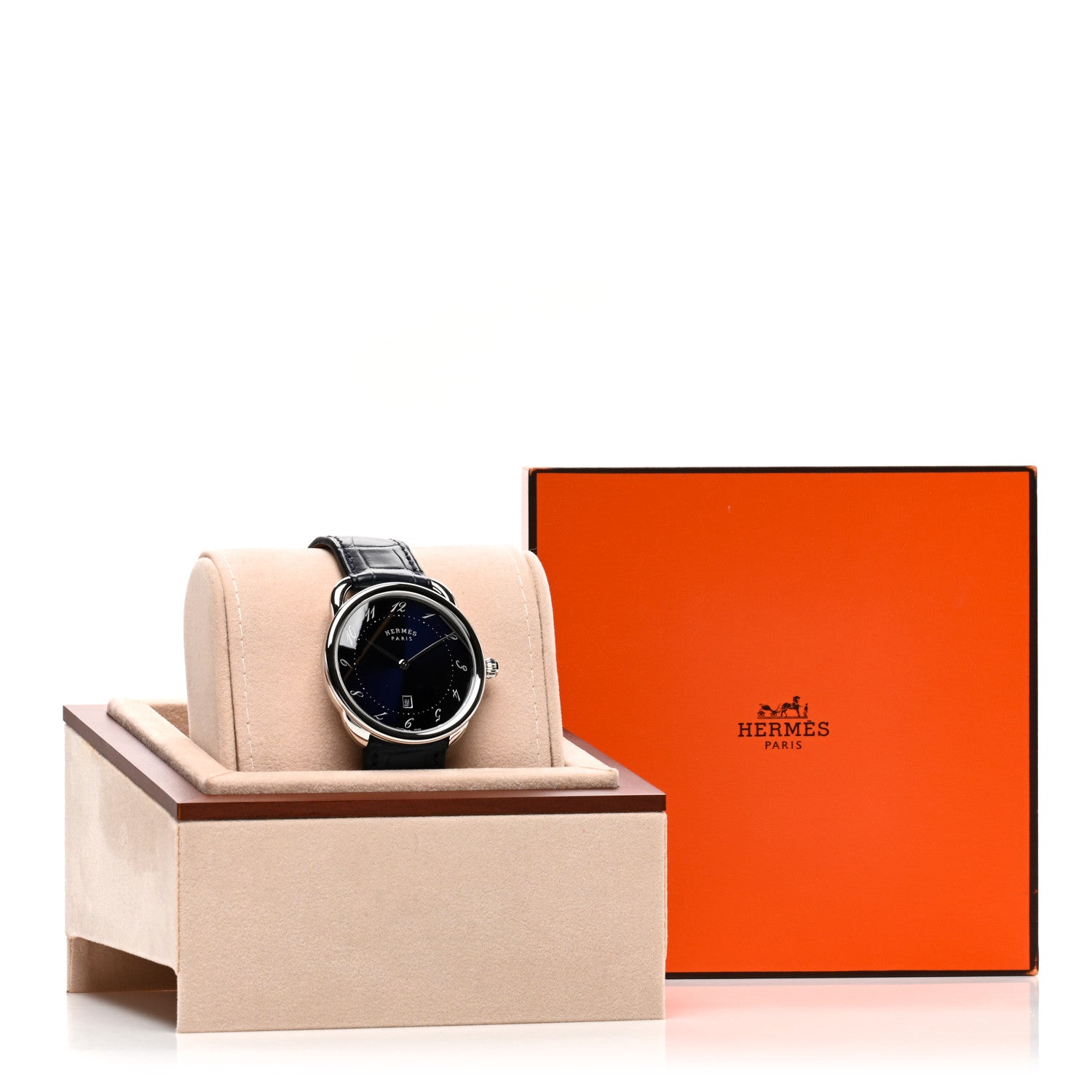 Hermes Stainless Steel Alligator 40mm Arceau Quartz Watch Bleu Abysse 5 of 5
