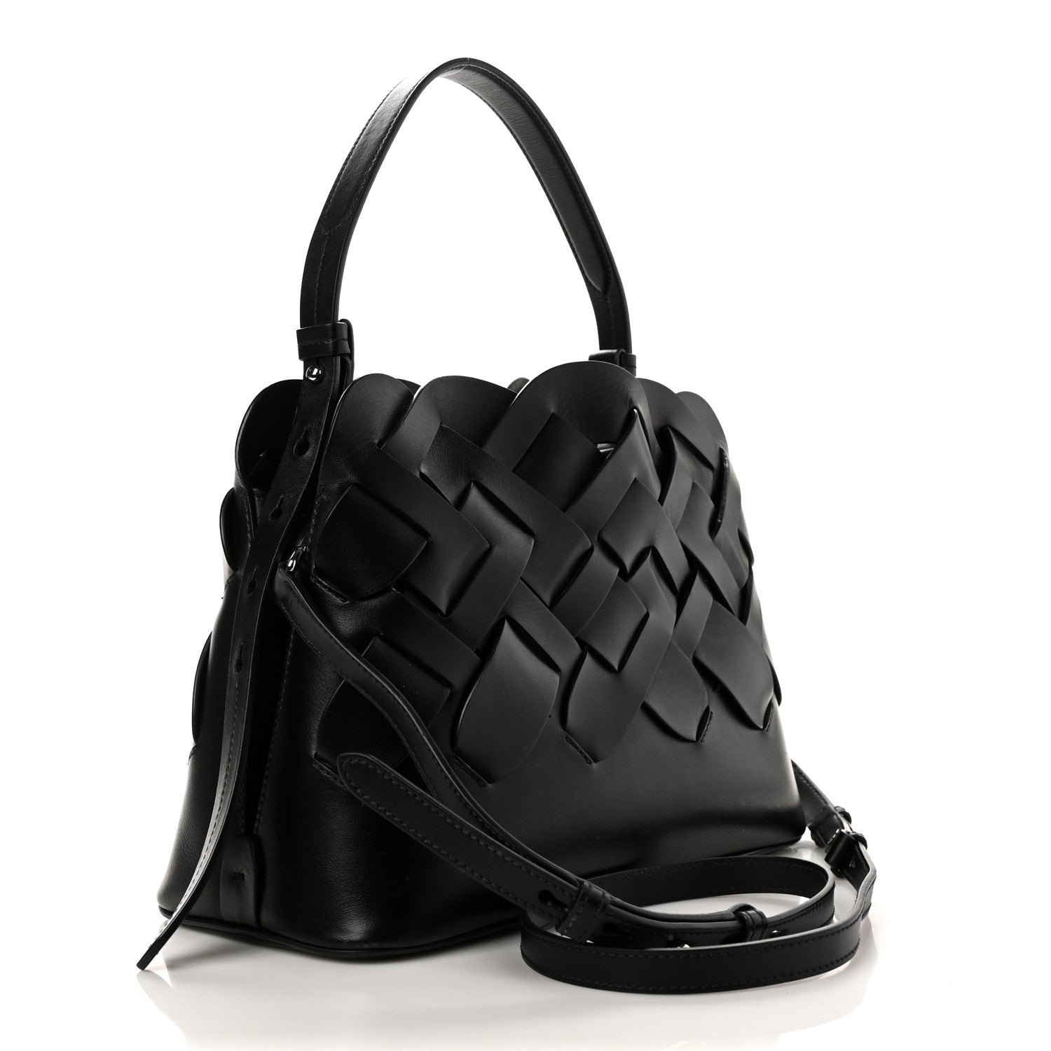 Prada Vitello Intreccio Tress Handbag Black 2 of 10