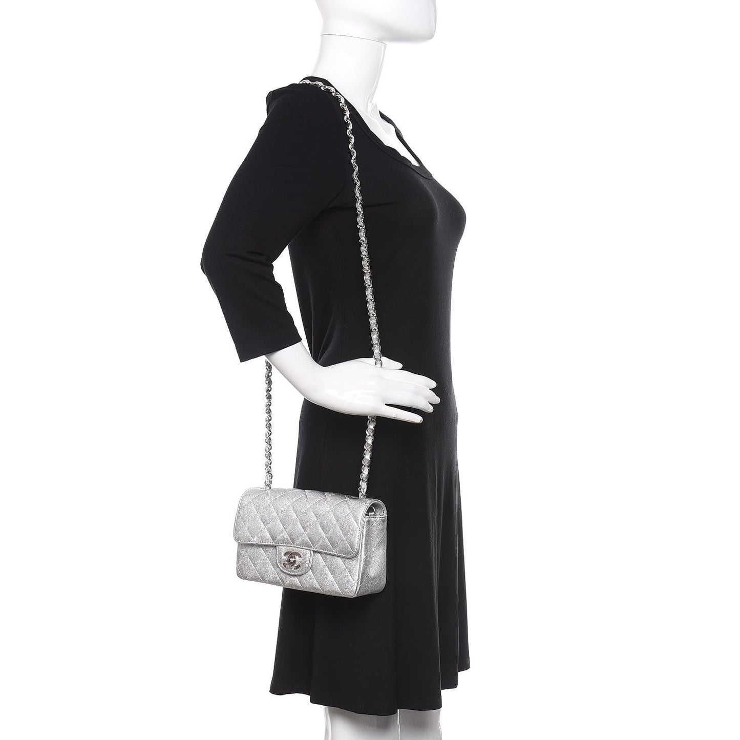 Metallic Lambskin Quilted Mini Rectangular Flap Silver