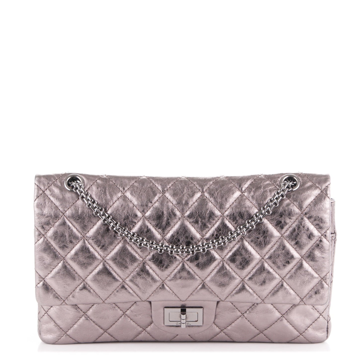 Metallic Aged Calfskin Quilted 2.55 Reissue 226 Flap Dark Silver