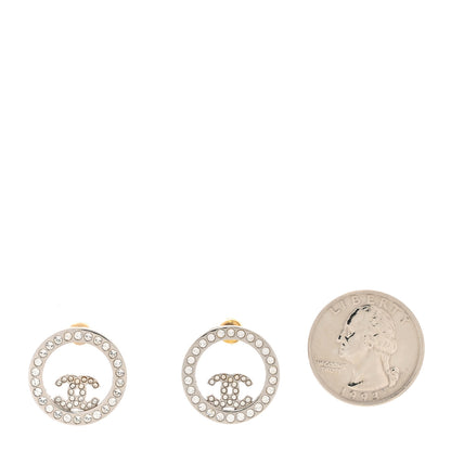 Chanel Crystal CC Round Earrings Silver 2 of 6