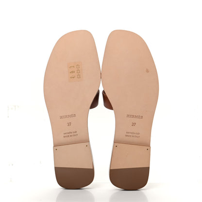 Hermes Box Calfskin Oran Sandals 37 Gold 5 of 9