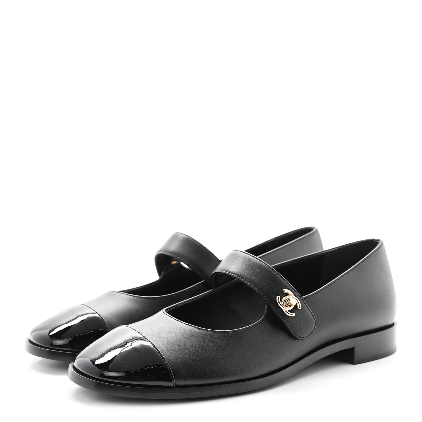 Calfskin Patent Mary Janes Flats 38.5 Black