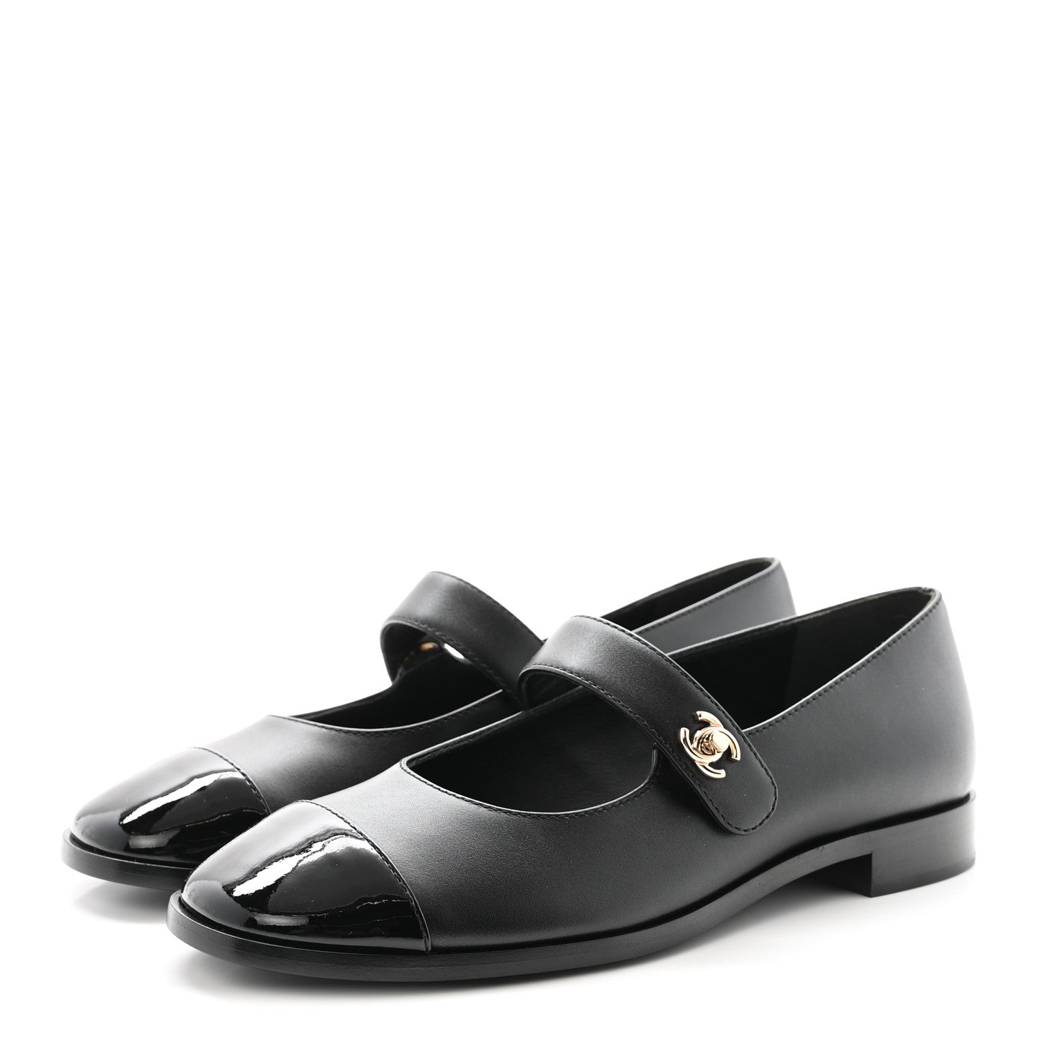 Chanel Calfskin Patent Mary Janes Flats 38.5 Black 4 of 10
