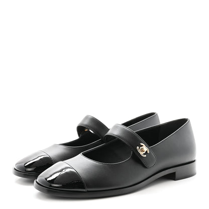 Chanel Calfskin Patent Mary Janes Flats 38.5 Black 4 of 10