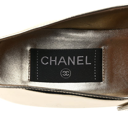 Chanel Laminated Calfskin Grosgrain Cap Toe CC Pointed Toe Wedge Pumps 37.5 Gold Black 7 of 8