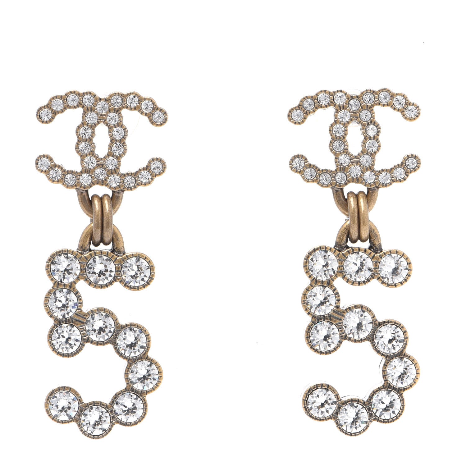 Chanel Metal Crystal City of Lights No 5 Drop Earrings Gold 1 of 6