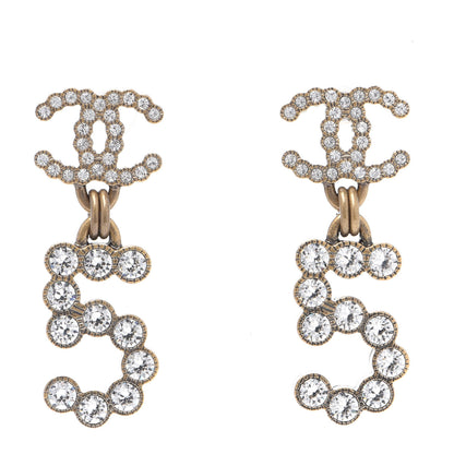Chanel Metal Crystal City of Lights No 5 Drop Earrings Gold 1 of 6