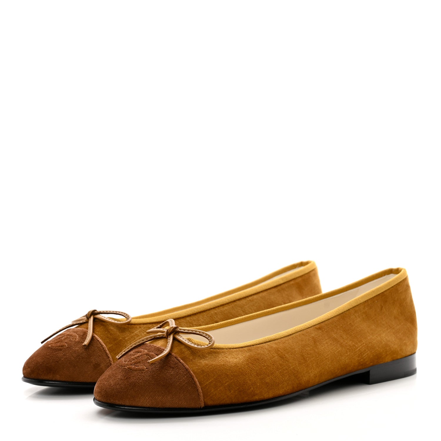 Chanel Velvet Cap Toe CC Ballerina Flats 39.5 Brown Light Brown 3 of 8