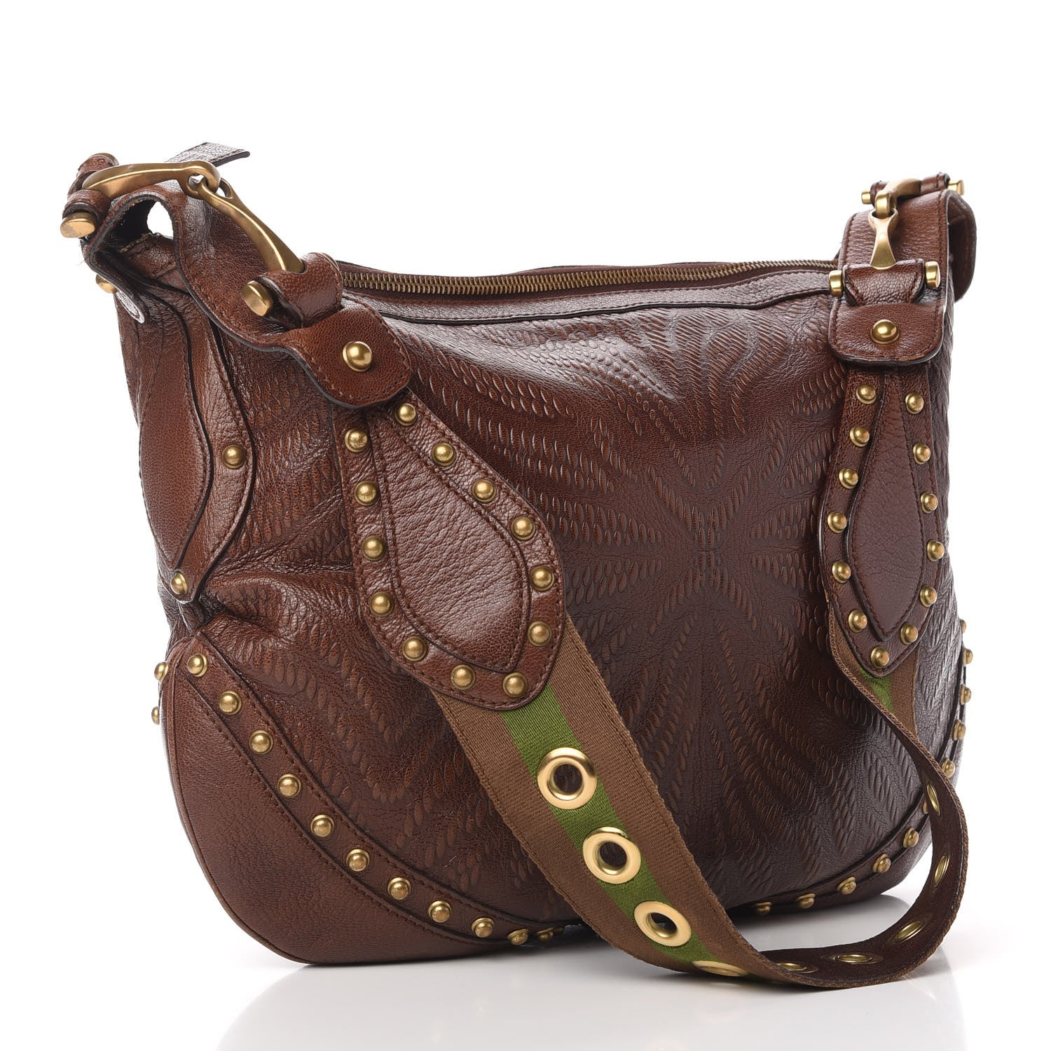 Gucci Calfskin Embossed Studded Pelham Messenger Bag Dark Brown 3 of 13