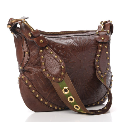 Gucci Calfskin Embossed Studded Pelham Messenger Bag Dark Brown 3 of 13