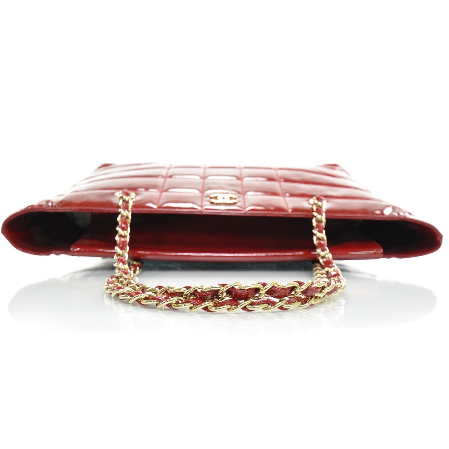 Patent Chocolate Bar Quilted Tote Red