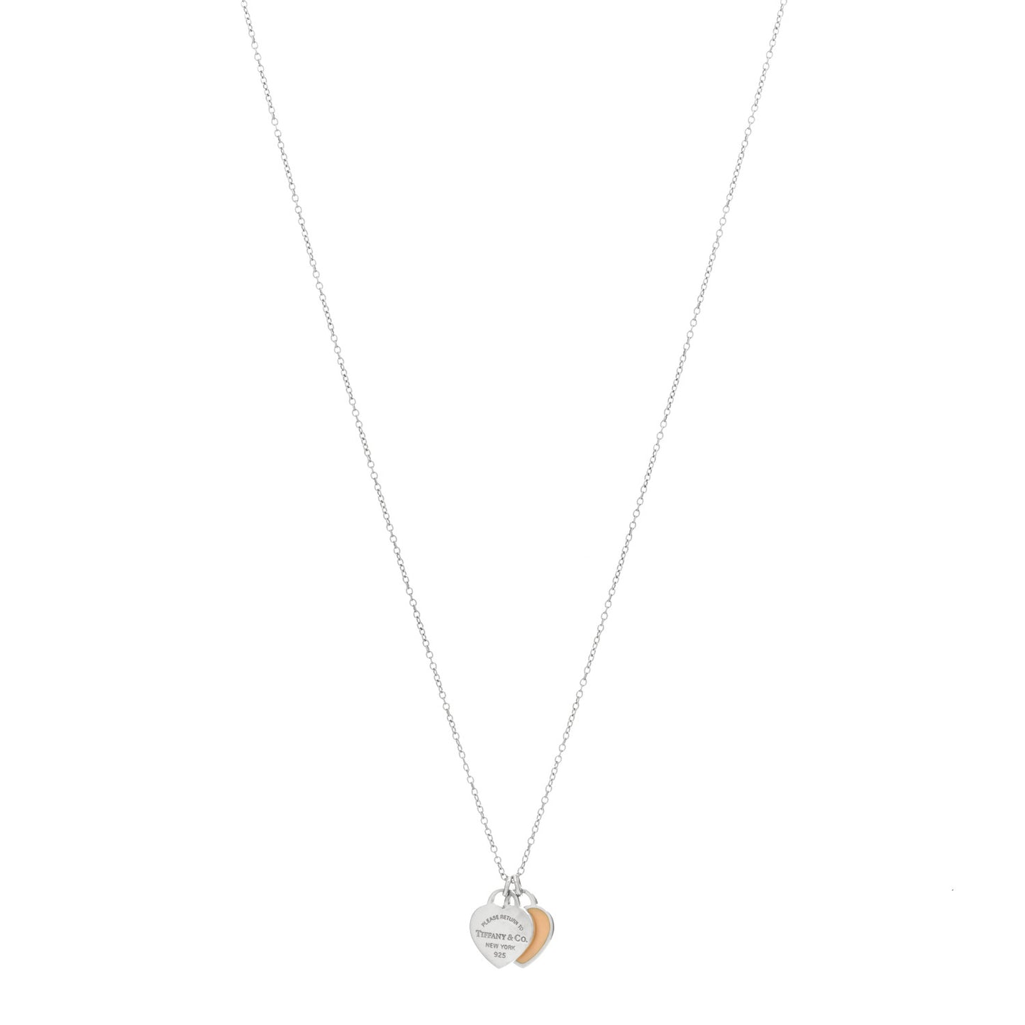 Sterling Silver Enamel Return to Tiffany Double Heart Tag Pendant Necklace Pink