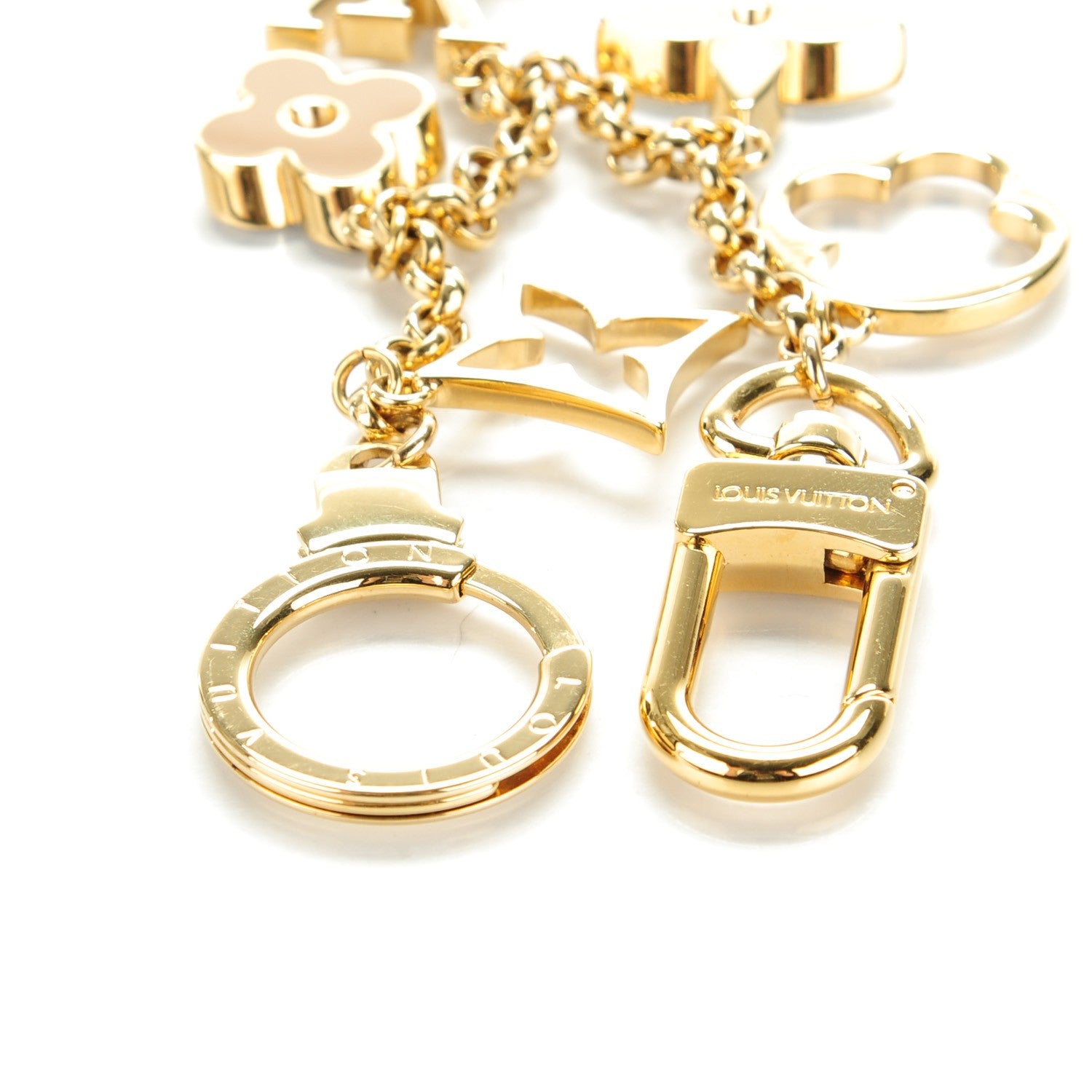 Louis Vuitton Brass Enamel Fleur De Monogram Bag Charm Chain Gold 3 of 4