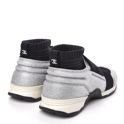 Chanel Glitter Stretch Fabric CC Sneakers 39 Black Silver 4 of 8