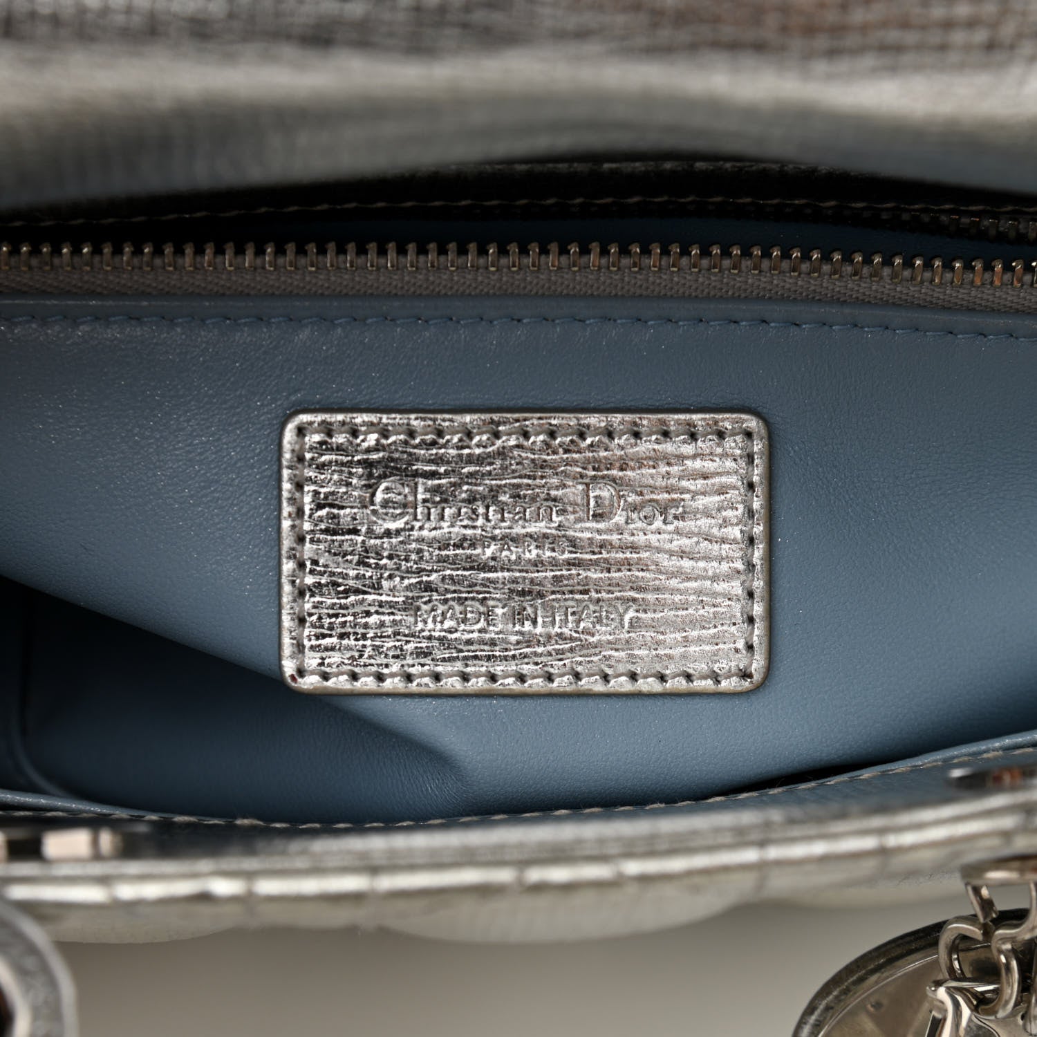 Christian Dior Metallic Grained Calfskin Cannage Small Lucky Badges My Lady Dior Silver 6 of 15