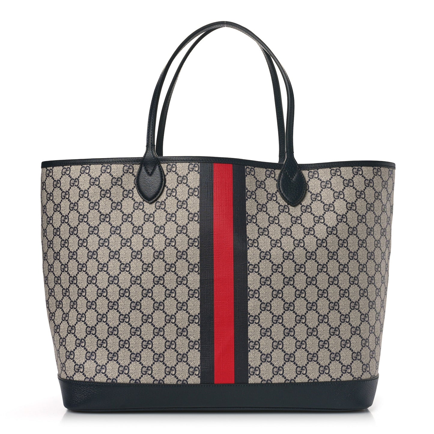 GG Supreme Monogram Textured Dollar Calfskin Web Large Ophidia Tote Beige Blue