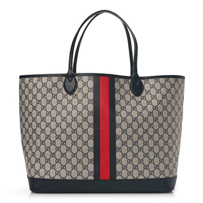 Gucci GG Supreme Monogram Textured Dollar Calfskin Web Large Ophidia Tote Beige Blue 3 of 10